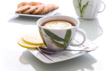 Hot tea in porcelain pot