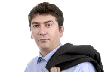 young casual man portrait in white background