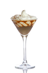 A hot chocolate or capuccino reflected on white background