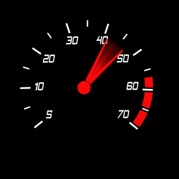 odometer with white digits and red blured pointer