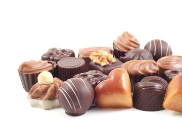 close-ups of various delicious pralines isolated on white