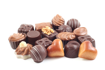 close-ups of various delicious pralines isolated on white