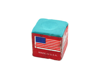A Isolated Blue Billiards Chalk on white