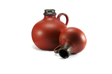 two wine jugs isolated on the white background