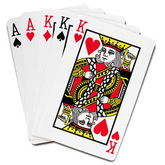 playing cards - full house, poker hand - on white