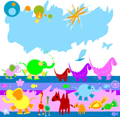 dinosaurs and other little animals on a field