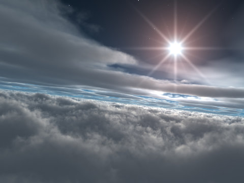 Bright Star above Heavenly Clouds