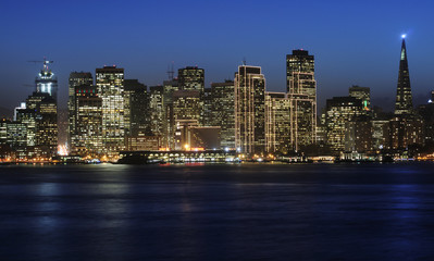 A view of San Francisco downtown at Christmas at dusk