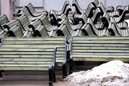 Winter, bench on the storage
