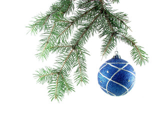 Blue Christmas ball on a white background