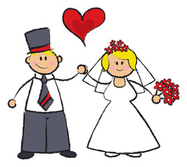 cartoon illustration of a wedding couple in fair skin tone