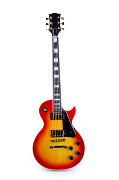 red and orange custom rock guitar isolated on white background