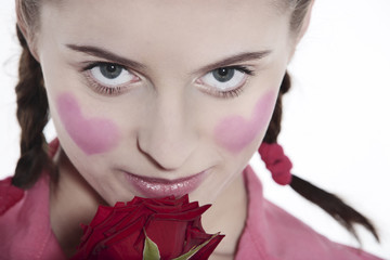 romantic blushing heart girl