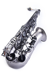 extraordinary colored saxophone shot on white background.