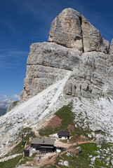 Averau refuge view in Dolomites mountain