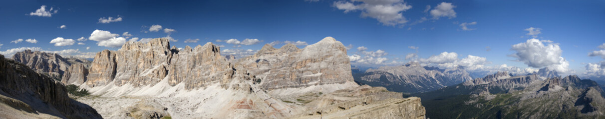 Panoramic view of Dolomites mountains 