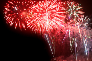 celebration red and white fireworks