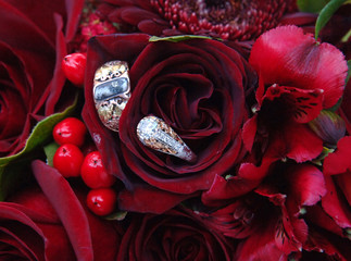 Wedding Rings with flower background