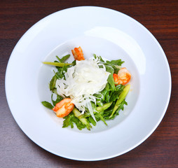 Green salad with king prawns