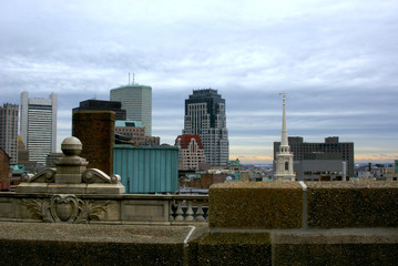 unusual view of boston skyline 