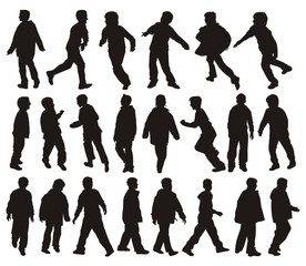 Vector silhouettes of boys in action