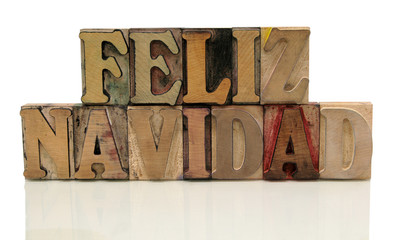 feliz navidad in letterpress wood type