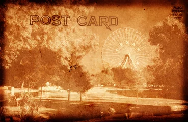 Gordijnen Vintage Style Grunge Postcard With Amusement Park © LMPark Photos