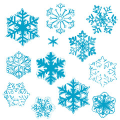 Fototapeta premium Various stylized designs of snowflakes for winter illustration