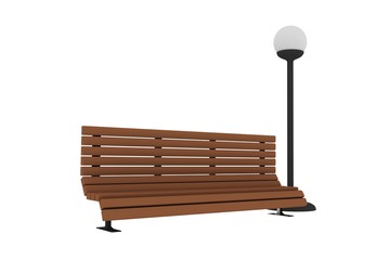 3D render of a bench and a street light