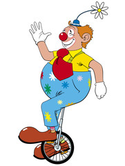 Clown riding an unicycle
