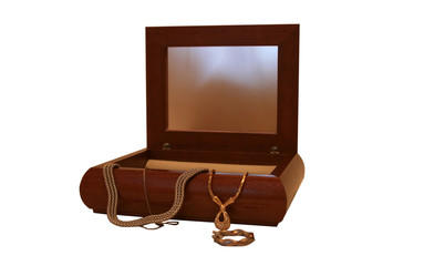 Jeweller ornament in a wooden casket. 