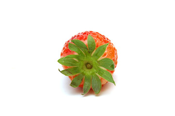 Strawberry from top side, laying on white