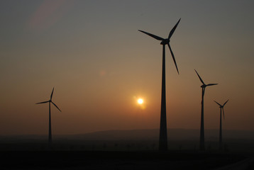 Obraz premium Windrad im Sonnenuntergang