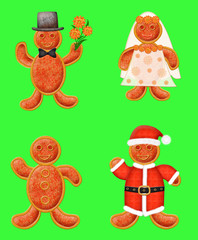 set of holidays cookies over green background