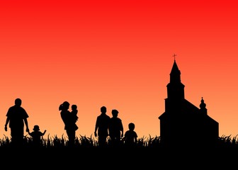 young people with children going to church