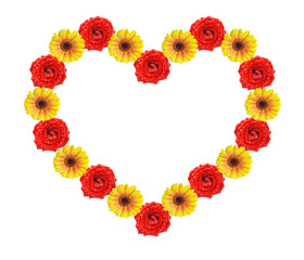 Red and yellow flowers in form of heart