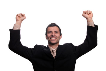 businessman arms wide open in sucess