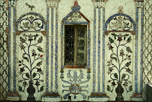 mosaic ornaments and window on the wall in sonargaon