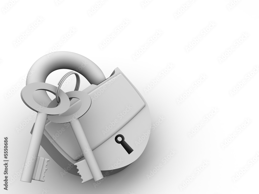 Poster Padlock with keys. 3d
