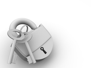 Padlock with keys. 3d
