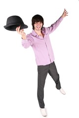 young man with black hat in your hand on white 2