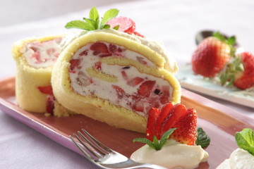 Recipe of cold dessert (strawberries, ice cream, cream) 