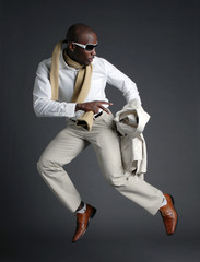 Fashionable African American Male Jumping