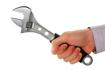 Hand, wrenches isolated on a white background.