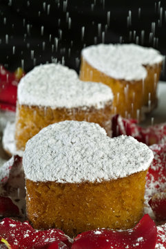 Heart Shape sugar powdered cakes for Valentine's Day