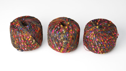 Three colorful yarn balls - red theme 