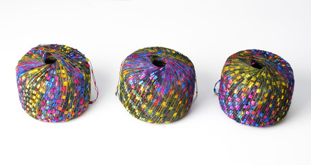 Three colorful yarn balls - blue theme 