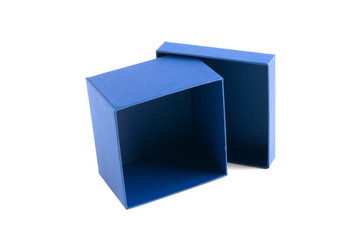 Box of blue cardboard wrapping little object