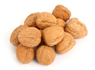 group of walnuts against white, 