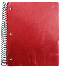 old red notebook isolated against white background